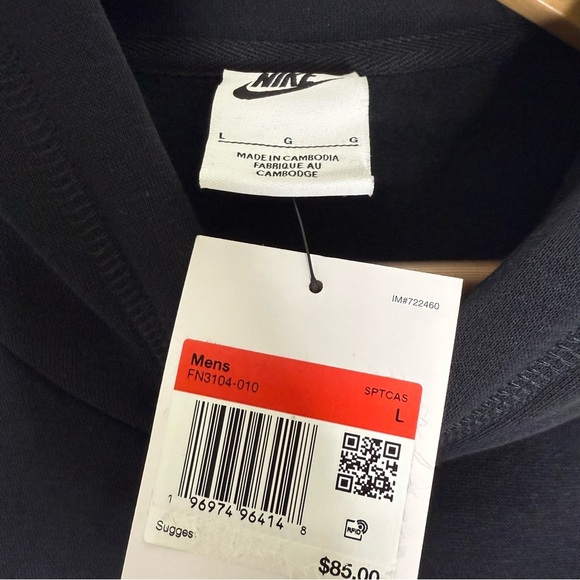 Nike Sportswear Club Fleece Black Hoodie Men’s Large | Blue & Orange Logo NWT - Picture 4 of 6